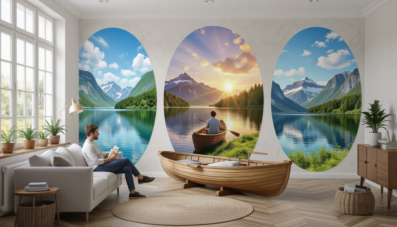 Four Seasons Mural Reflected in Watery Landscape