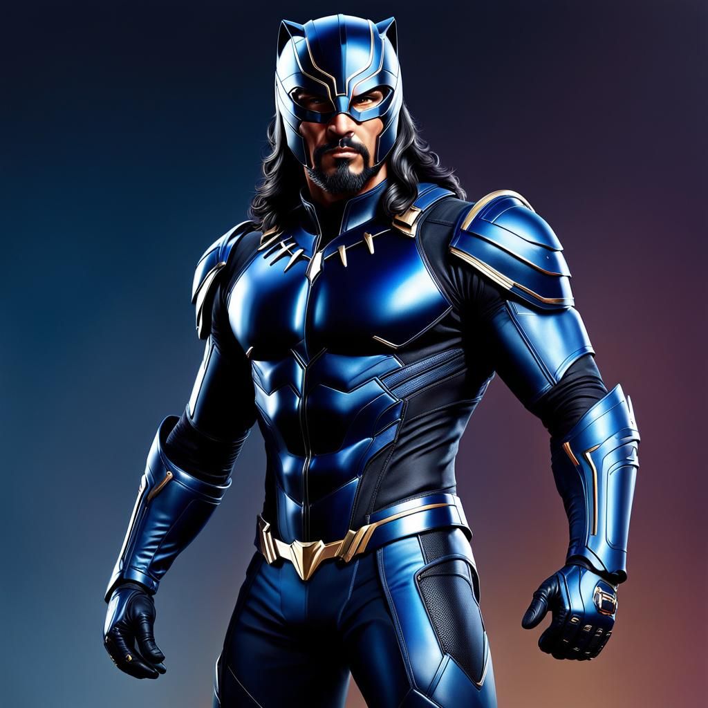 Hyperrealistic Portrait: Armored Businessman with Panther He...