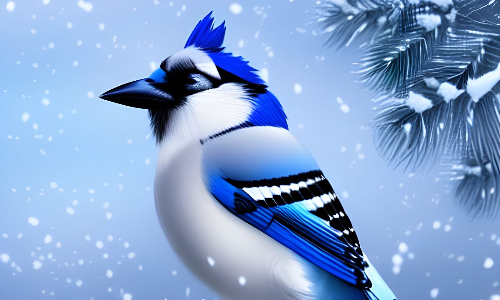 Fluffy Blue Jay on a Winter Berry Branch