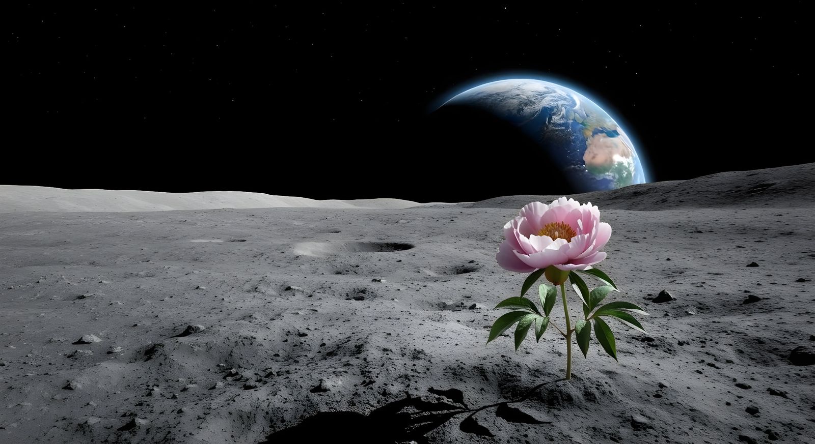 Peony on the Moon: Photorealistic Lunar View