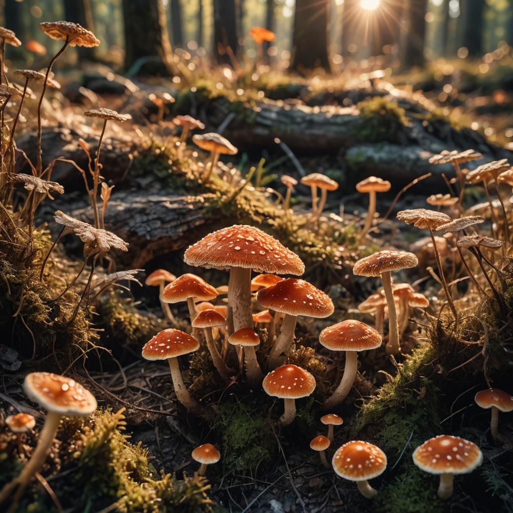 Vibrant Mushroom Spawns in Detailed Natural Environment