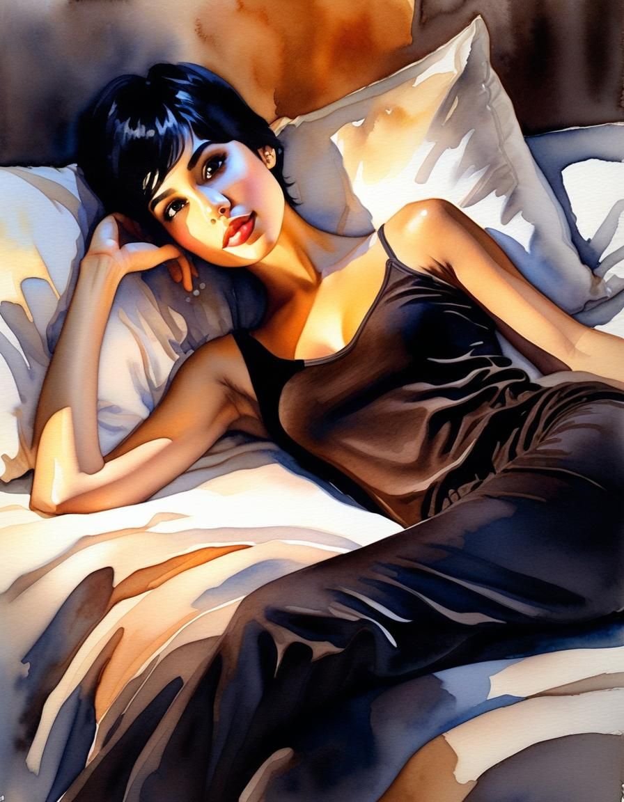 Watercolor of Thai Girl in Bangkok Apartment