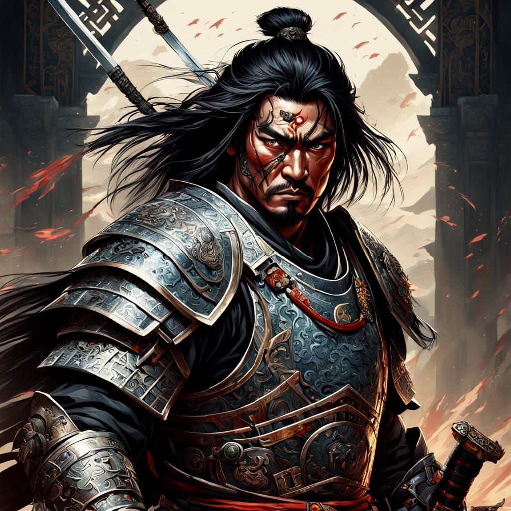 Fierce Samurai Warrior in Digital Art Nouveau Style