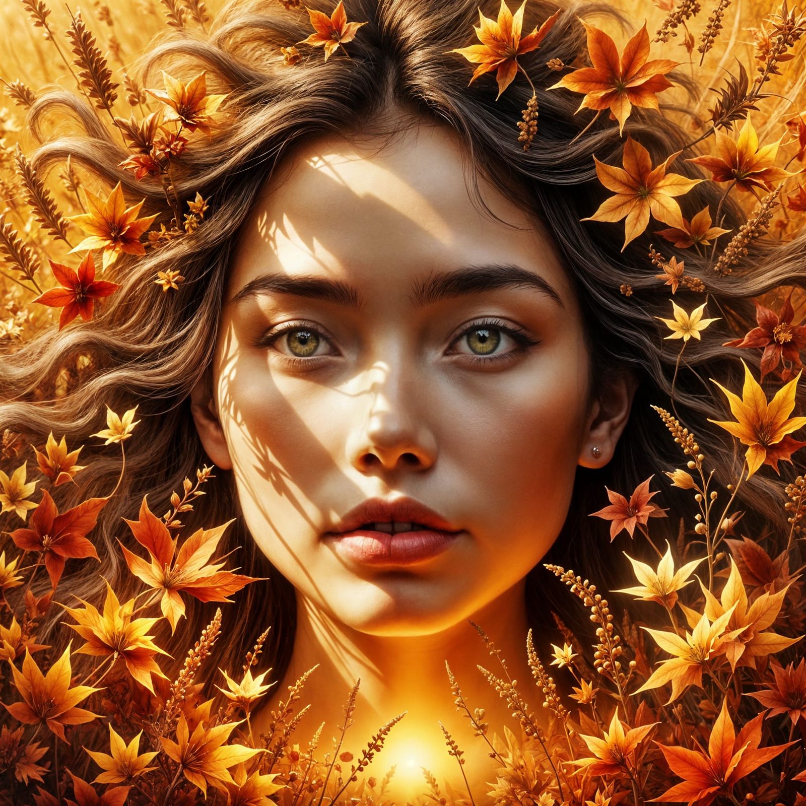 Ethereal Autumn Goddess Unveils Radiant Beauty