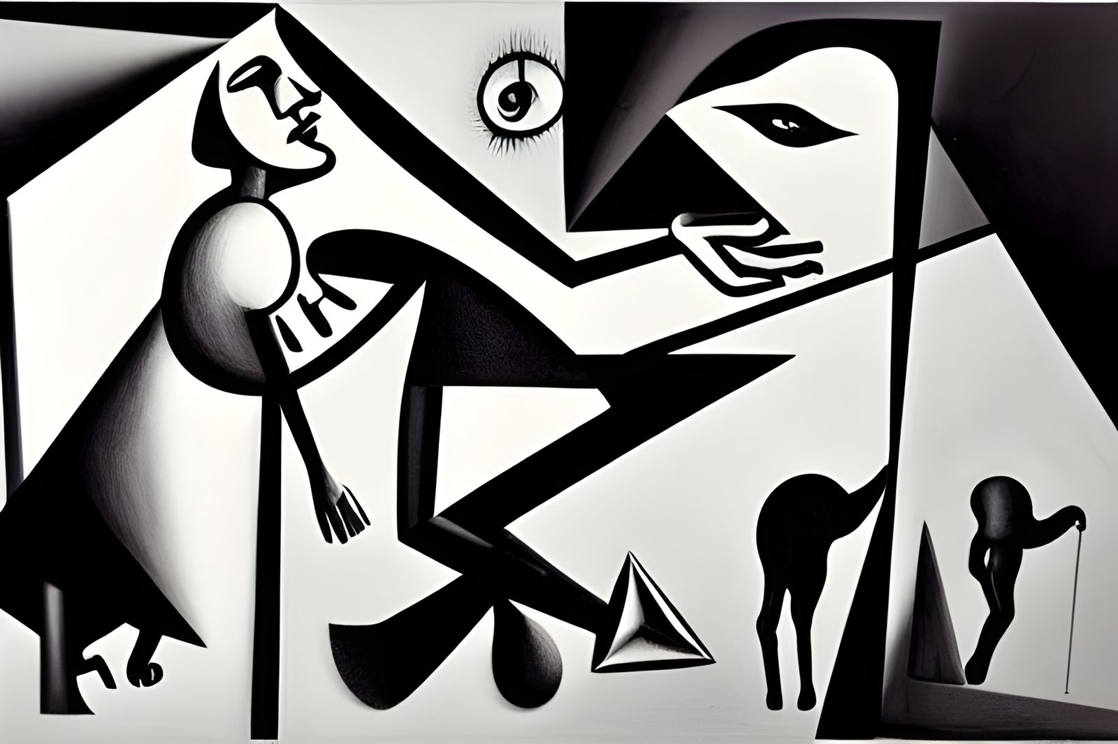 Monochrome War Scene in Cubist Surrealist Style