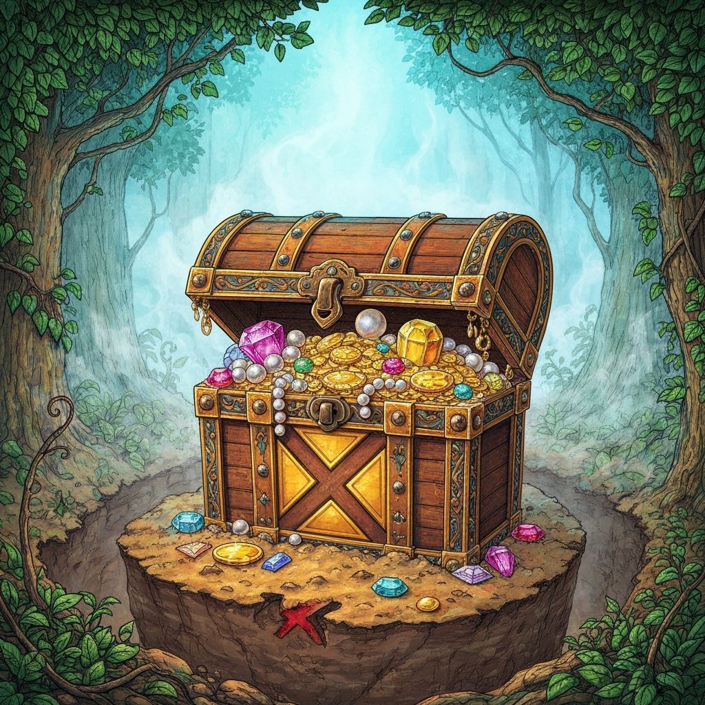 Ornate Treasure Chest in Lush Fantasy Landscape