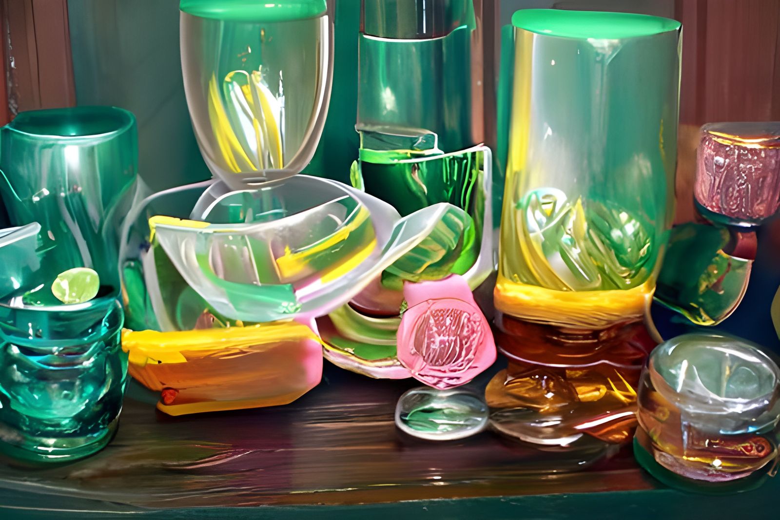oil painting of a sunlit collection of stacked up depression...