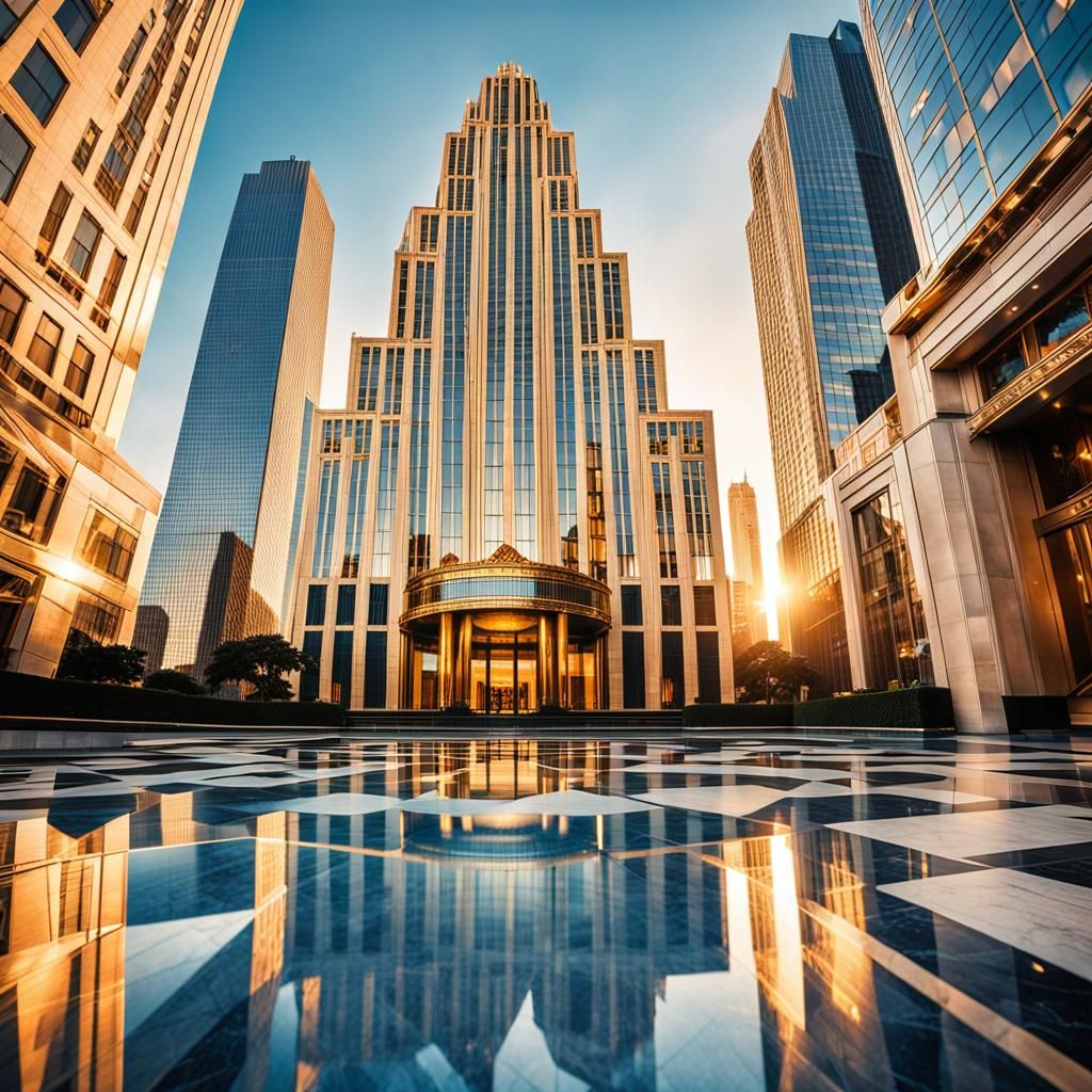 Opulent Art Deco Skyscraper at Sunset
