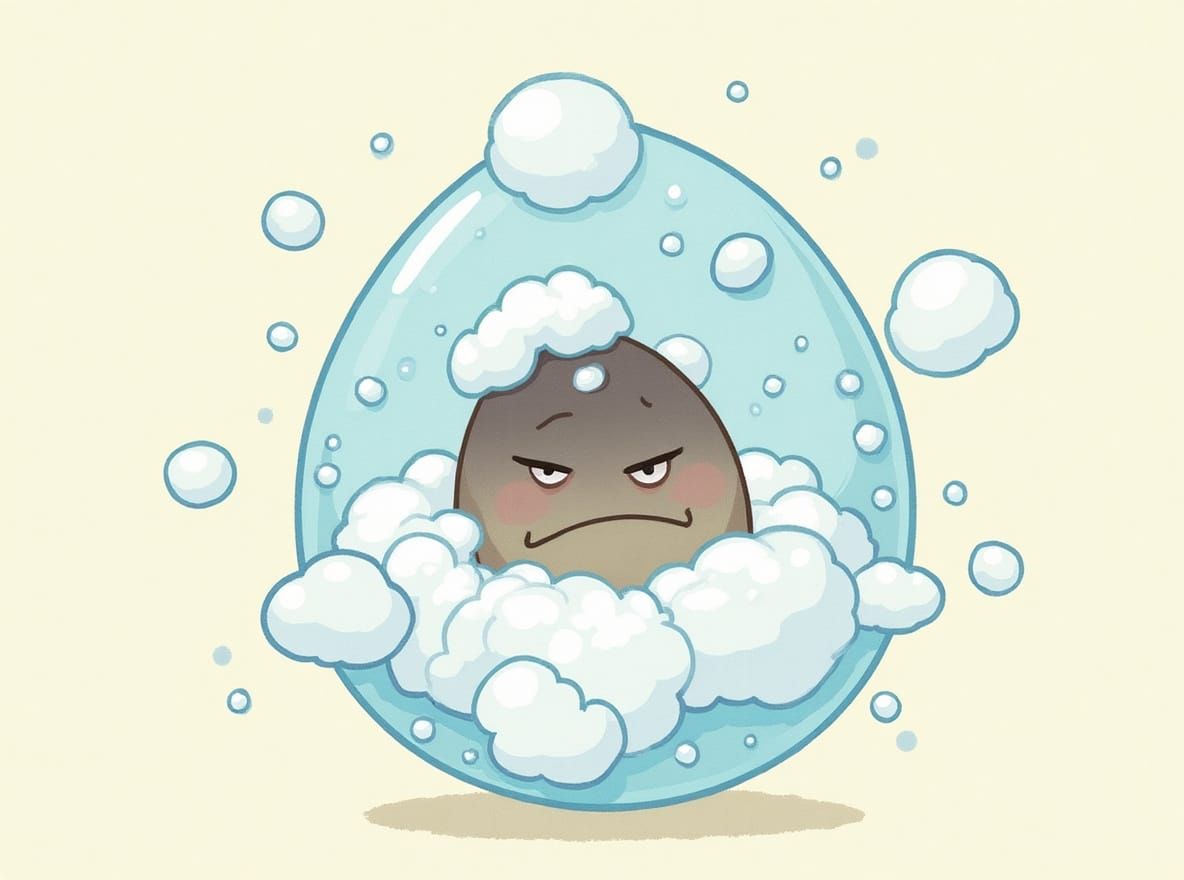 Dejected Microbe's Bubble Bath Chaos in Water Droplet