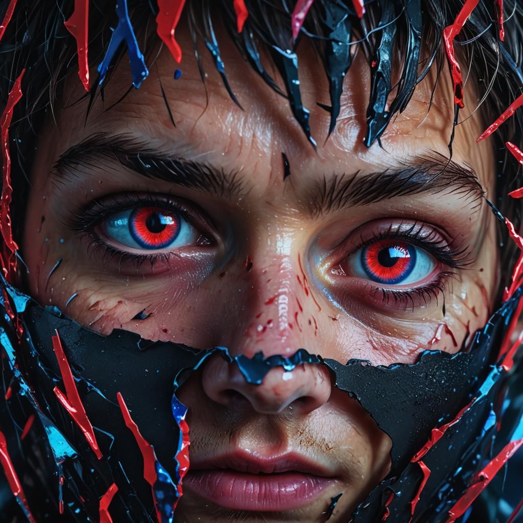 Intense Eyes Peeking Through Torn Surface in Digital Art