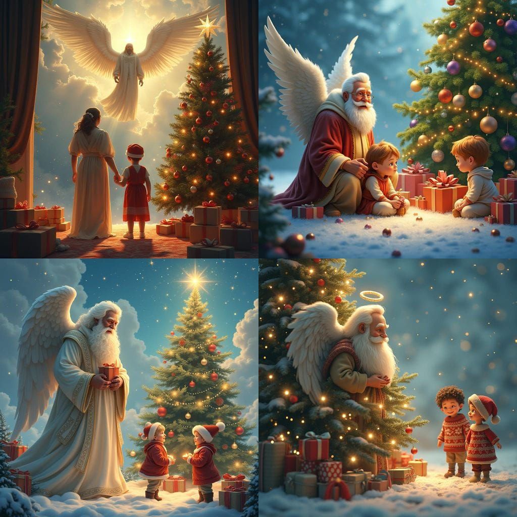 Angel Grandfather Watching Over Christmas Joy in a Fantastic...