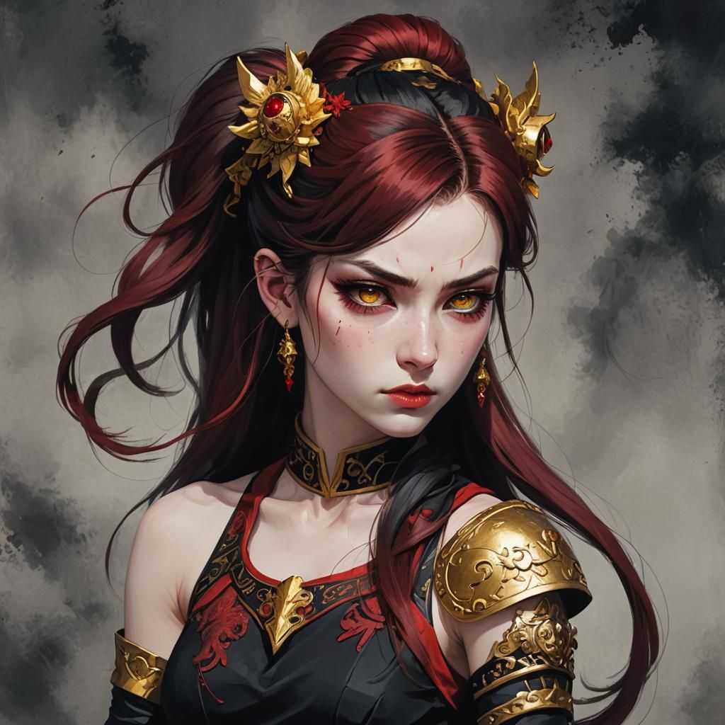 Goddess of Anger with Red and Black Dress