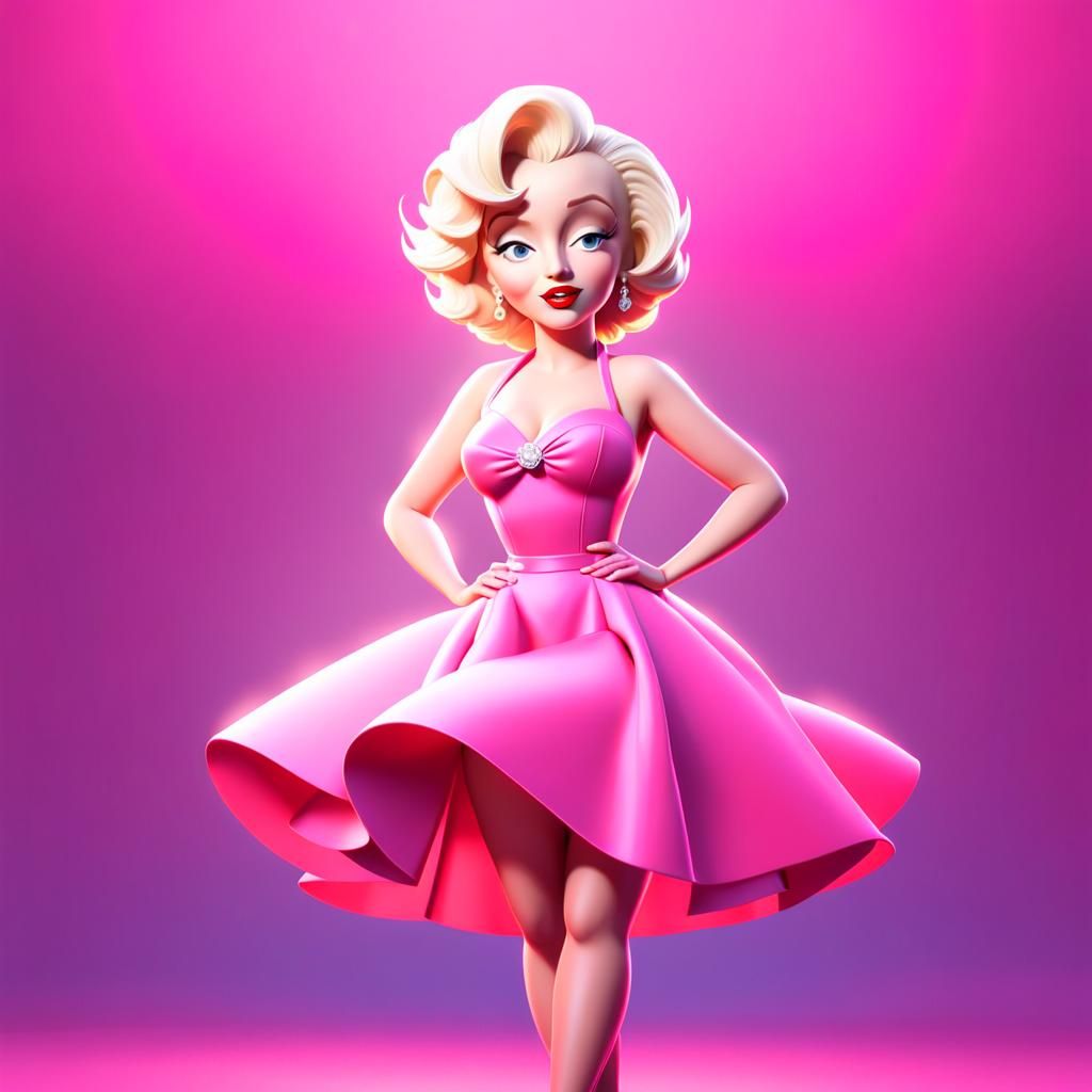 Marilyn Monroe in Pink Dress: 3D Digital Art