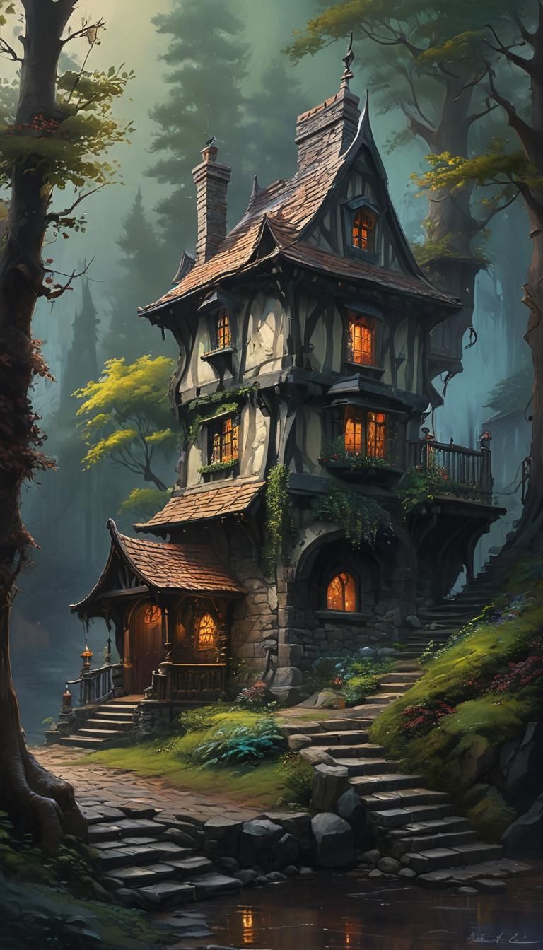 A lone small medieval gothic tavern