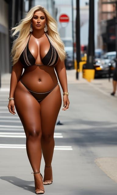 Curvaceous Blonde Woman with Muscles in Digital Art