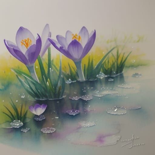 Aquarelle Crocus Flower Emerging From Snow