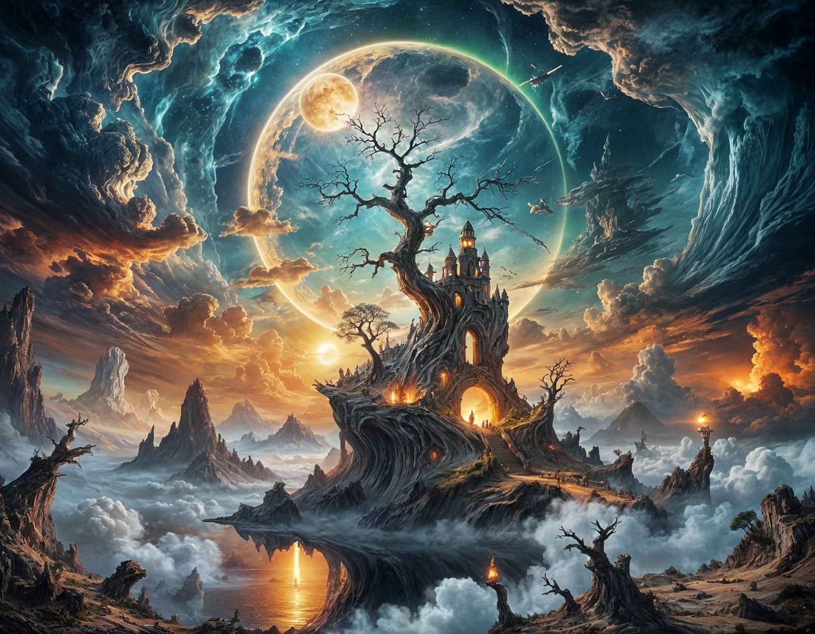 Surreal Dreamscape with Galleon and Stargate