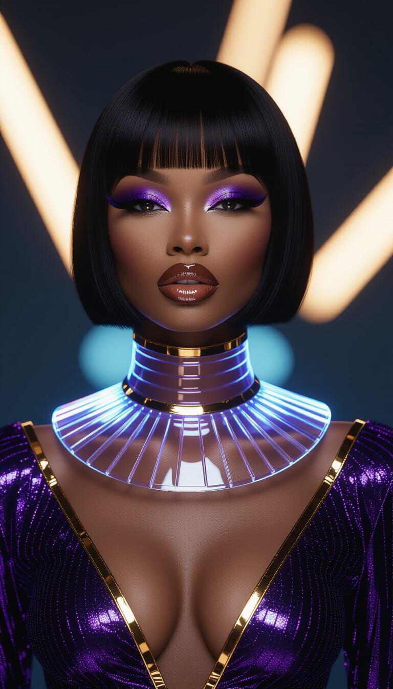 Radiant Woman with Futuristic Collar in Dreamlike Style