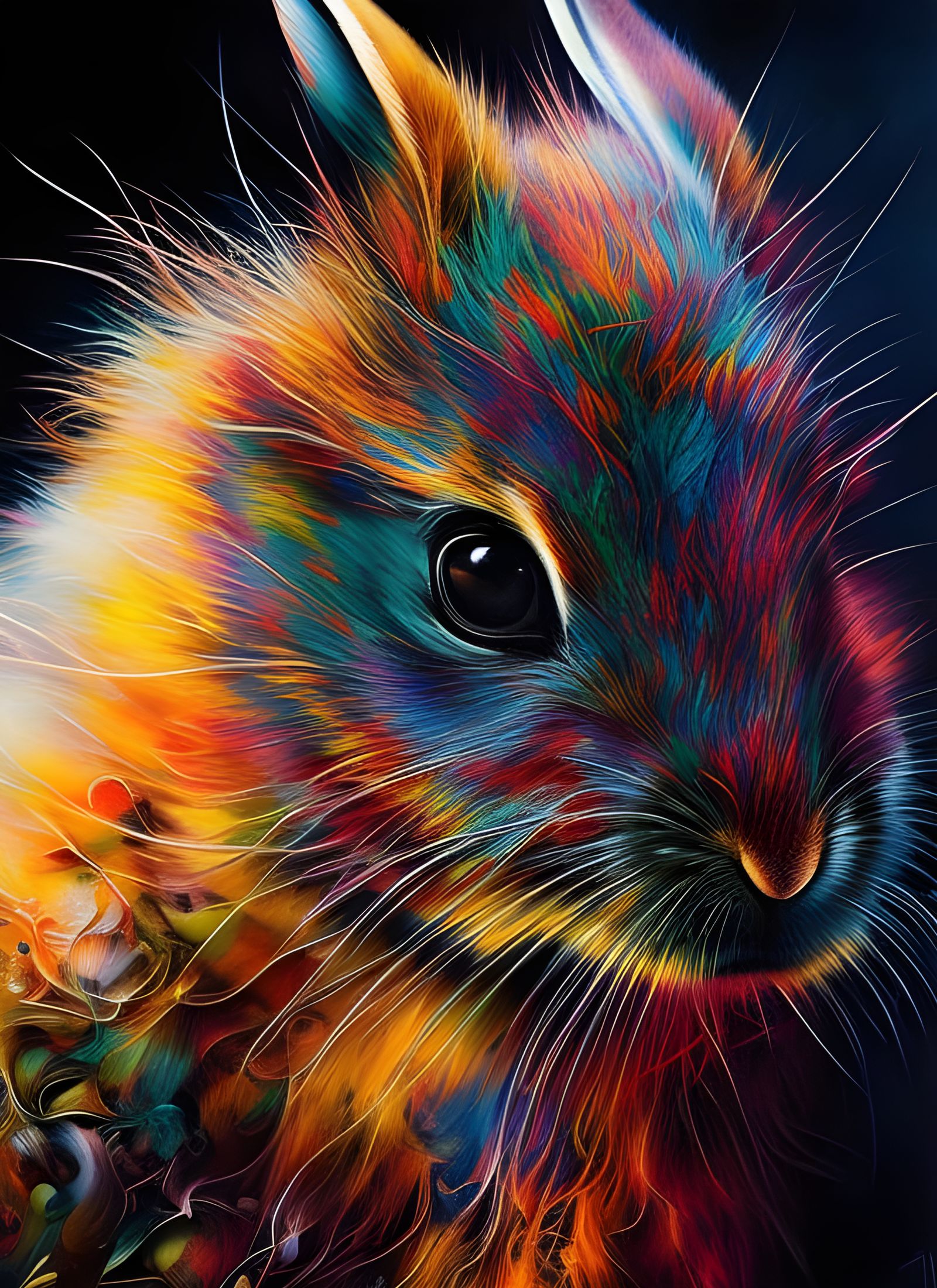 Vibrant Rabbit with Sunburst in Detailed Gouache Painting
