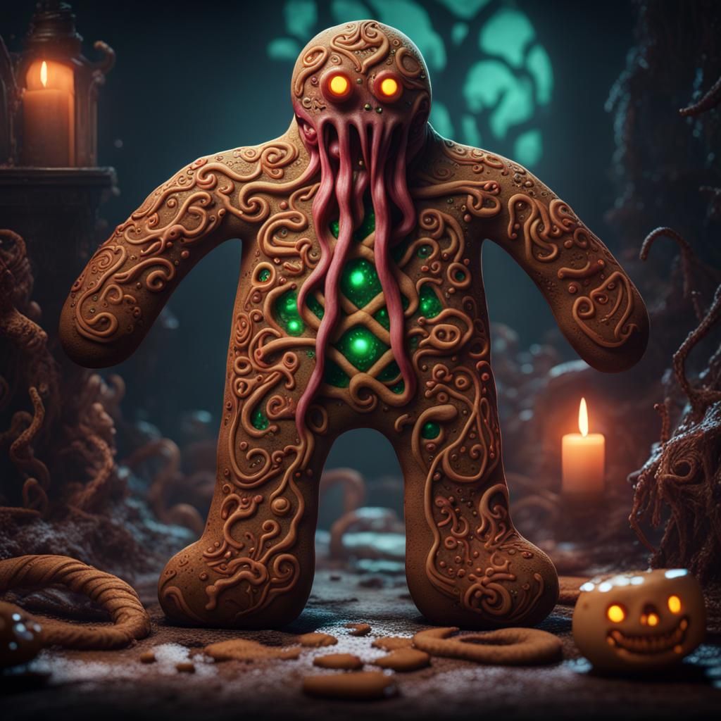 Demonic Lovecraftian Gingerbread Man in Detailed Matte Paint...