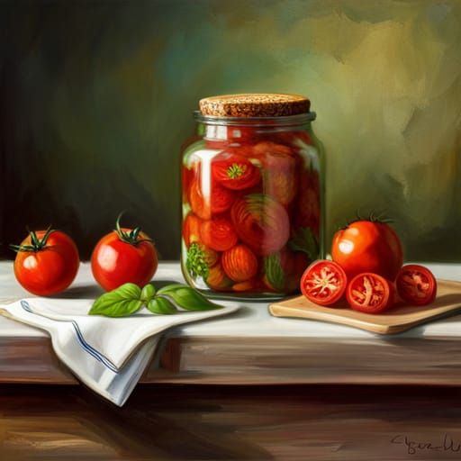 Hyper-Realistic Marinated Tomatoes in a Jar