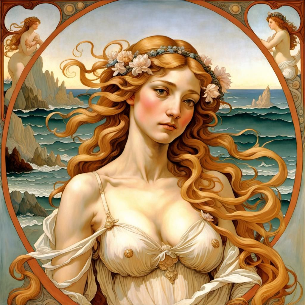 Aphrodite's Birth from the Sea, Art Nouveau Style