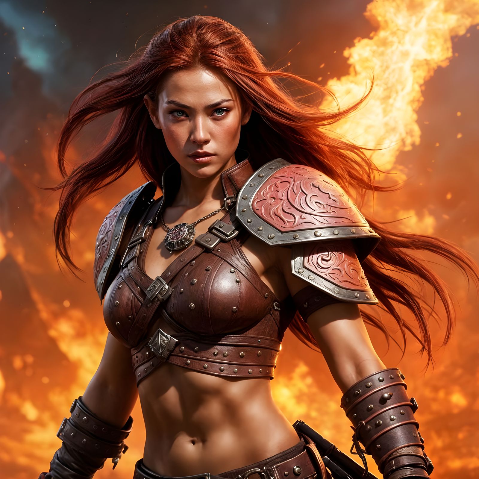 Fantasy Warrior Woman with Fiery Aura
