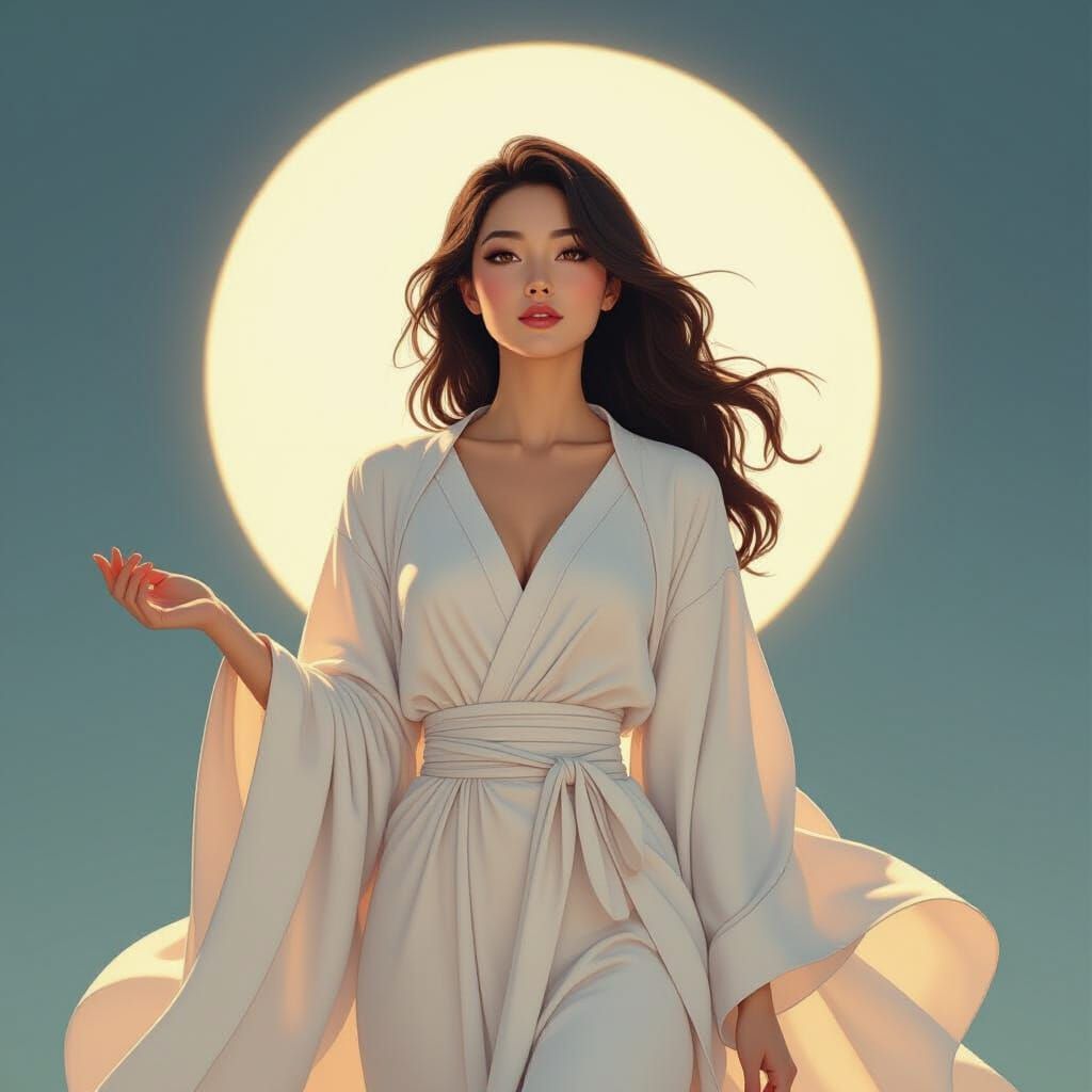 Radiant Woman in White Robes, Ethereal Art