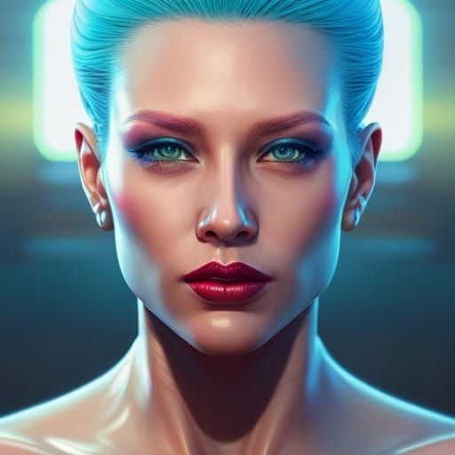 Cyberpunk Woman Portrait with Rainbow Neon Details