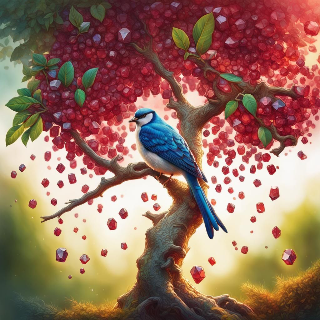 Tree with Diamond Branches, Hyperrealistic Splash Art