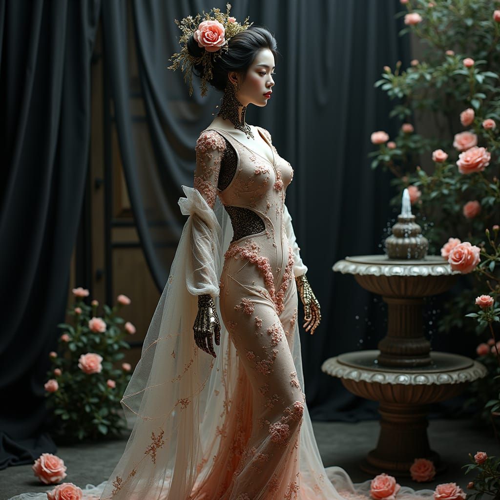 Cyborg Geisha with Floral Etchings