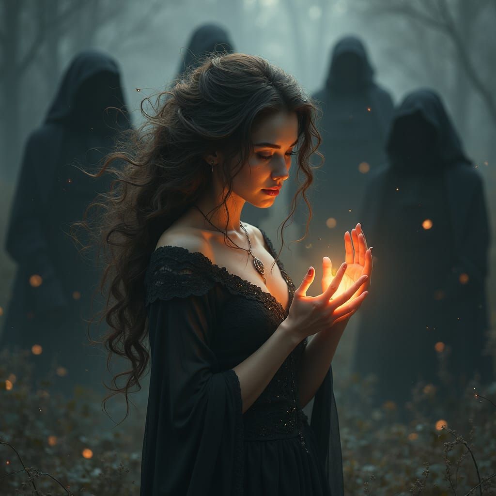 Mystical Goddess in a Dark, Ethereal Realm