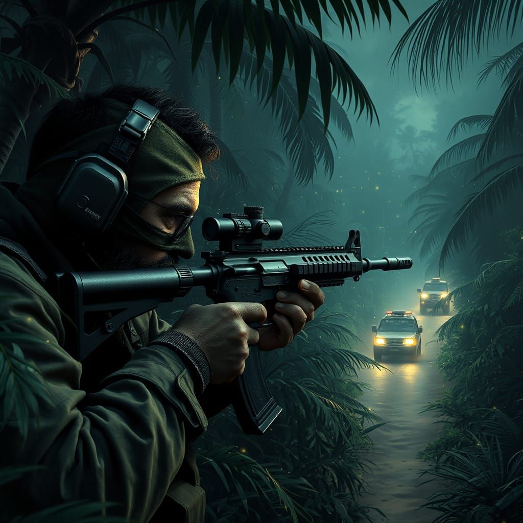 Stealthy Operative Blends into Jungle Foliage in Matte Paint...