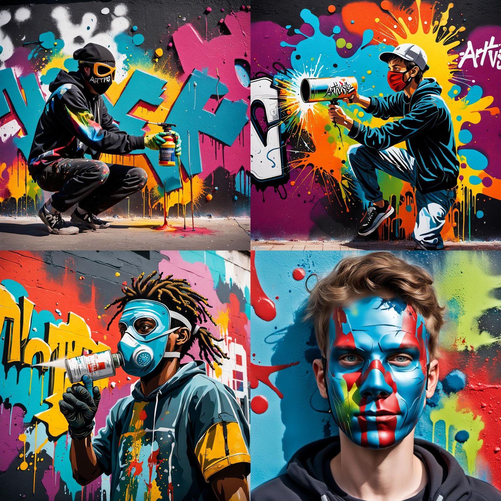 Masked Youth Creates Artivism Graffiti in Splash Art Style