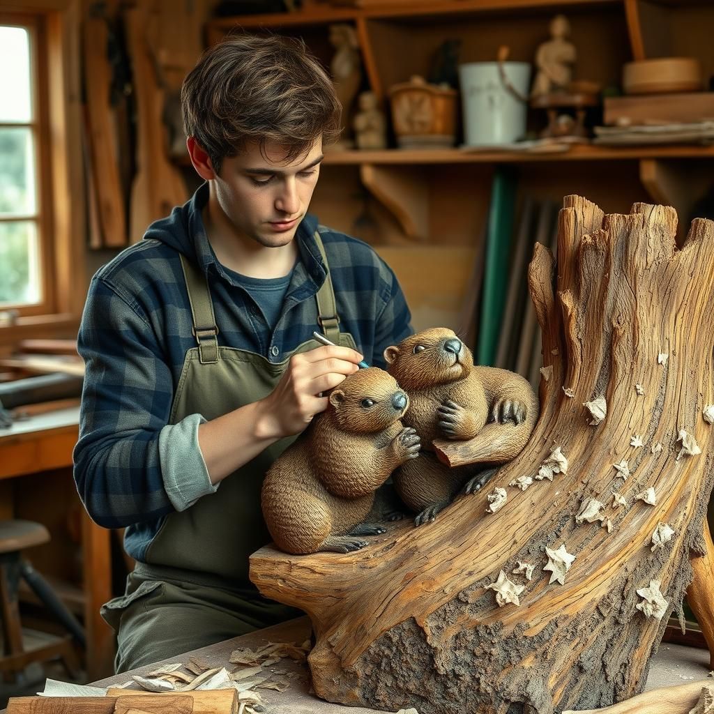 Artisan Carving Beavers: A Woodworking Masterpiece