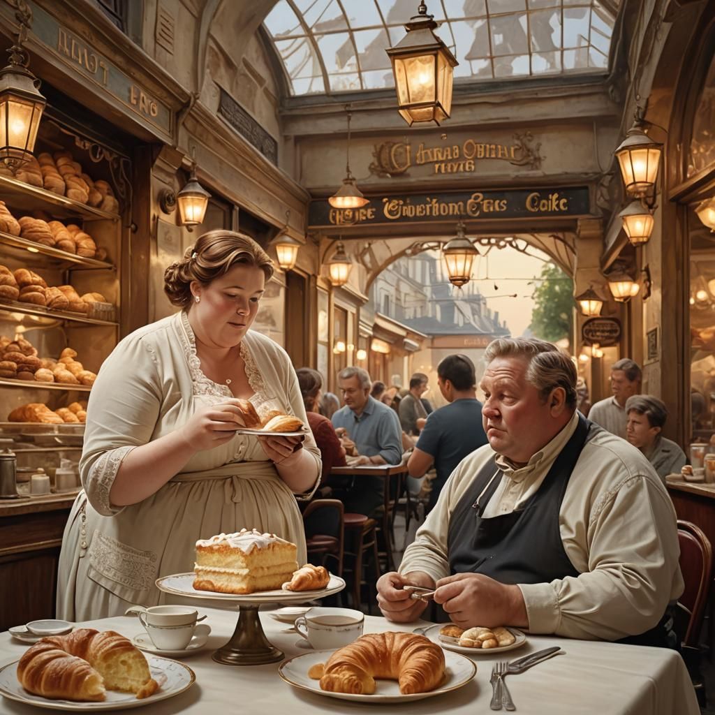 Cozy Cafe: Couple Indulging in Cake, Matte Painting