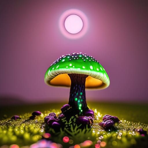 Bioluminescent Mushroom in Moonlight: Hyperrealistic Digital...