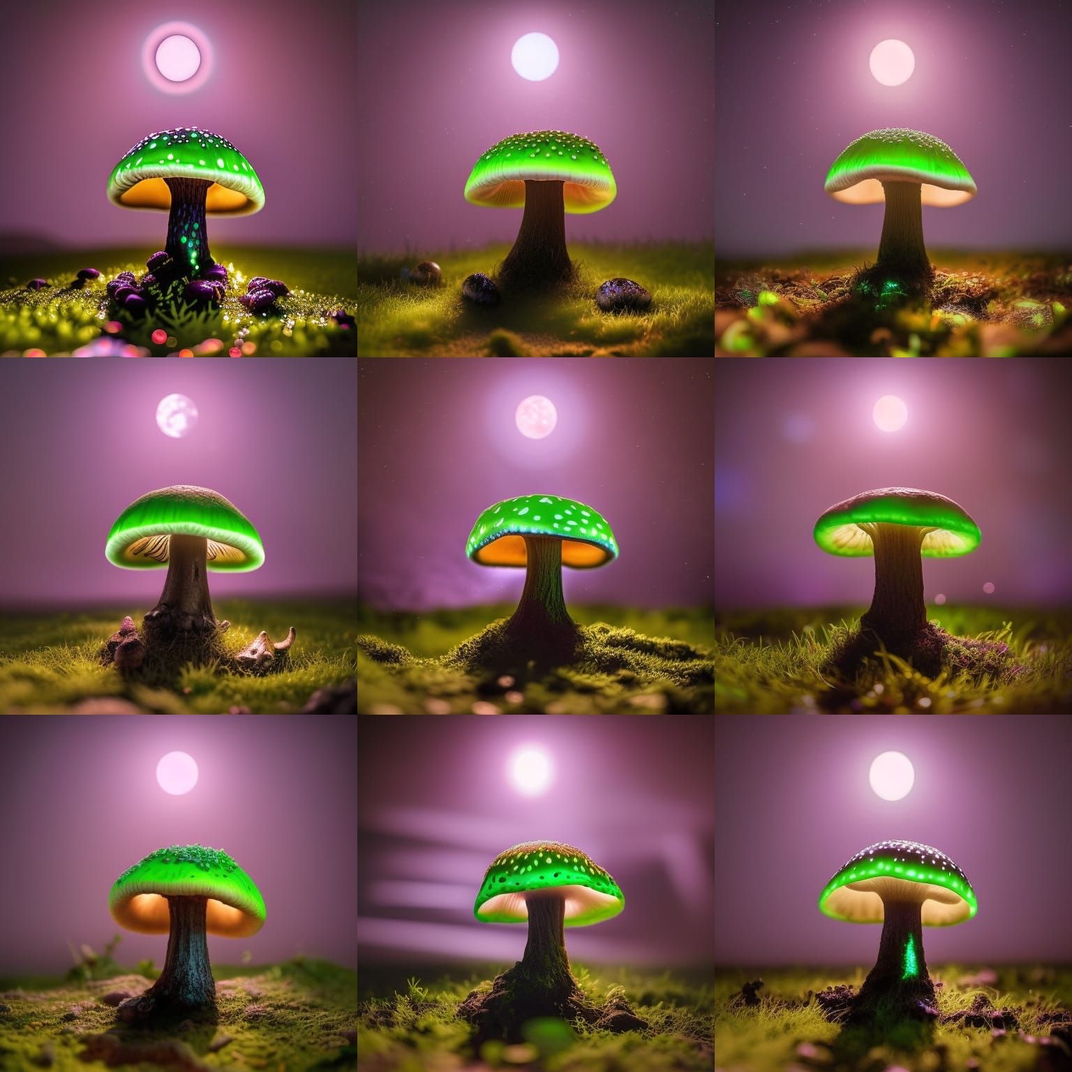 Bioluminescent Mushroom in Moonlight: Hyperrealistic Photo