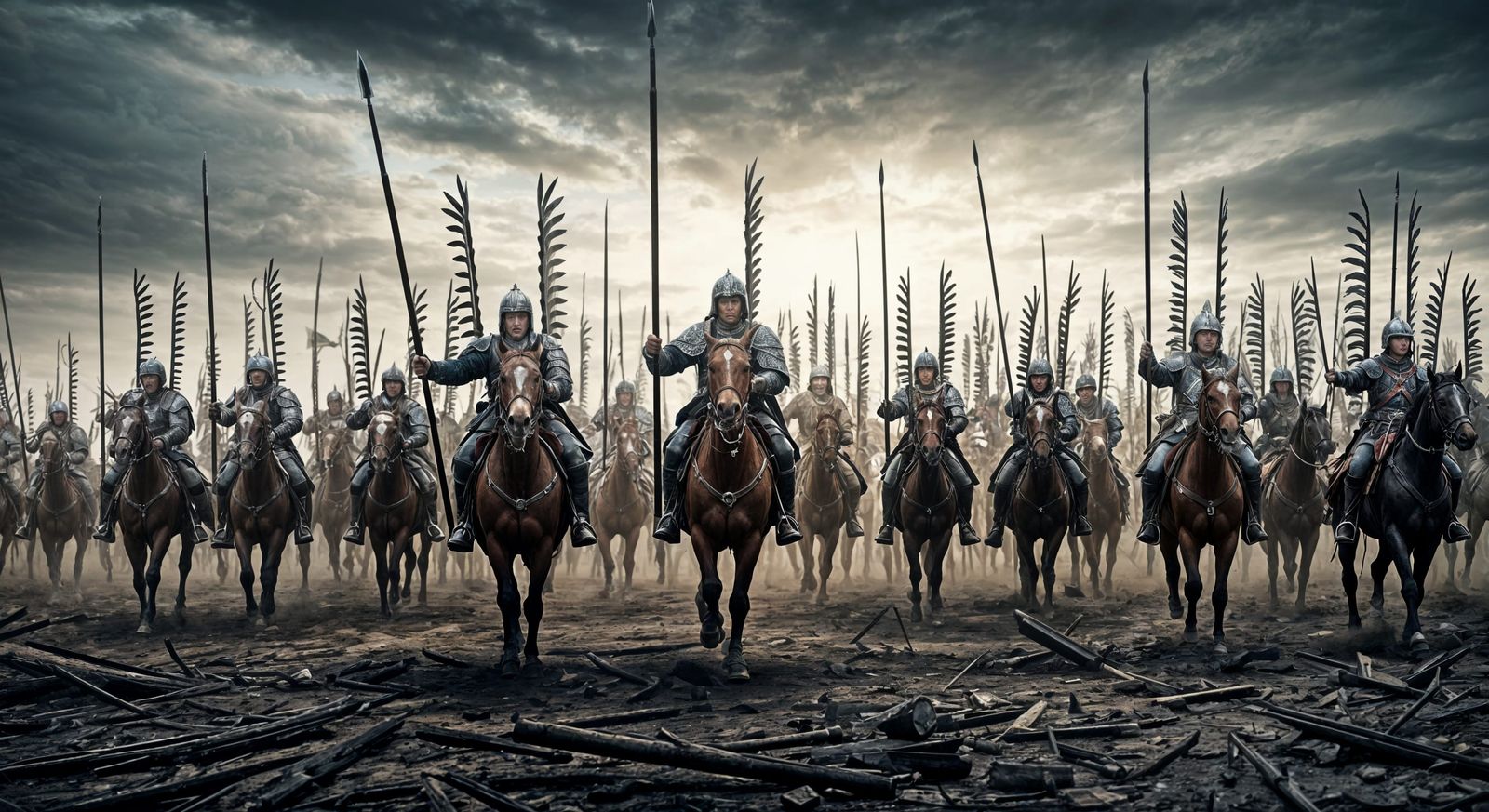 Polish Winged Hussars Charge Across Battlefield