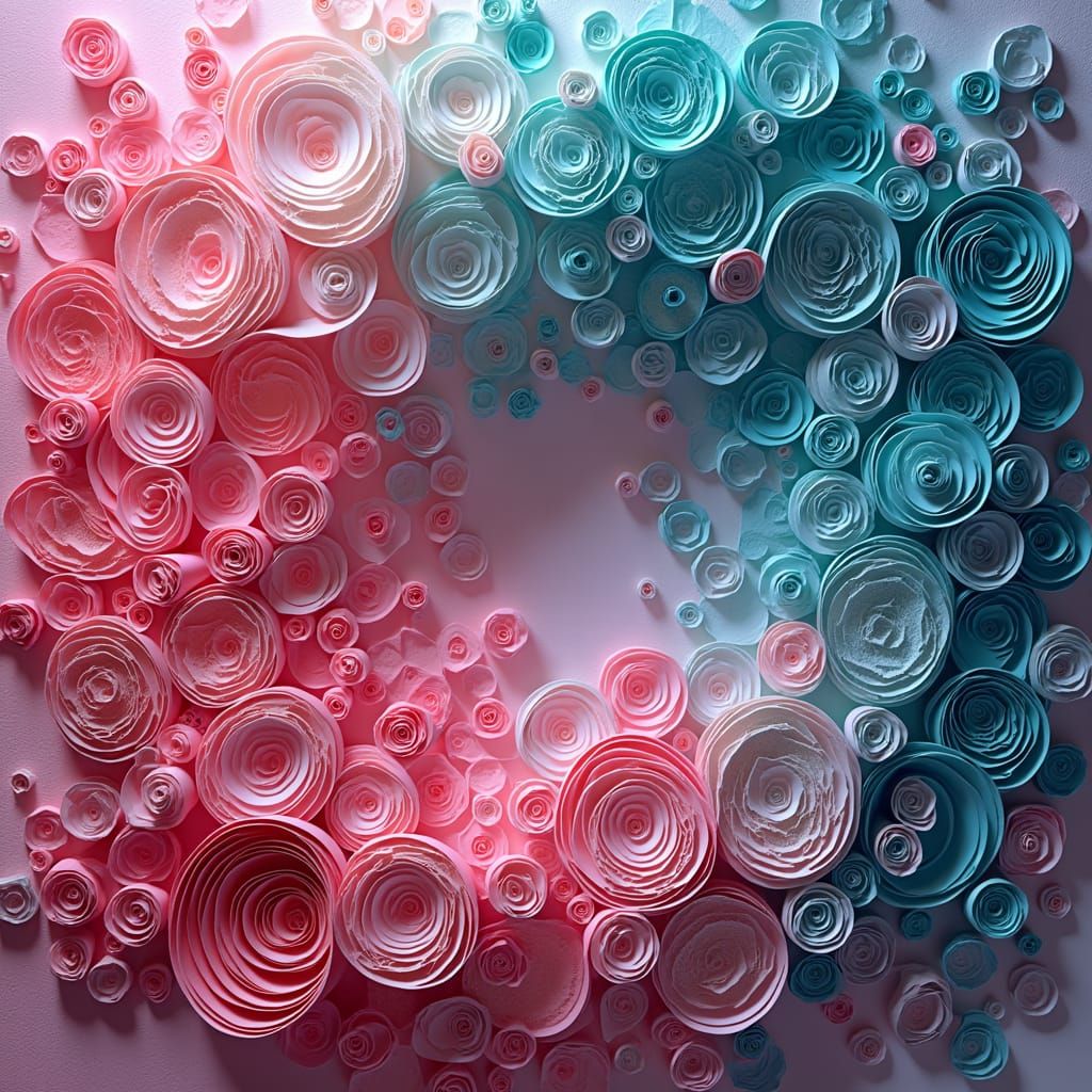 Vibrant Pink and Turquoise Abstract Quilling in 3D