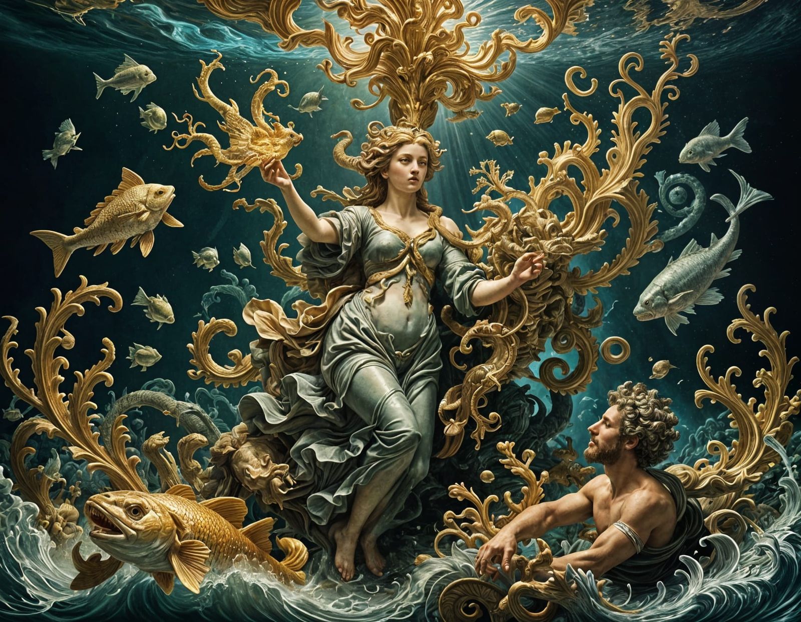 Venus and Cupid as Majestic Fish, Escaping Typhon