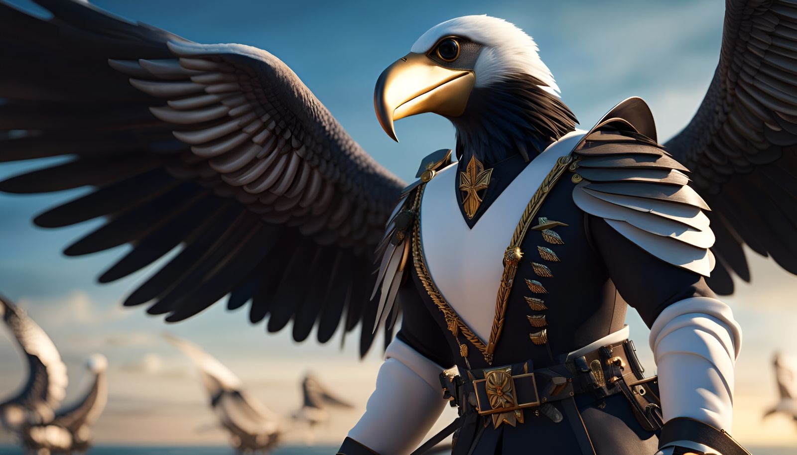 Albatross Bird-Man Admiral in Detailed Matte Painting