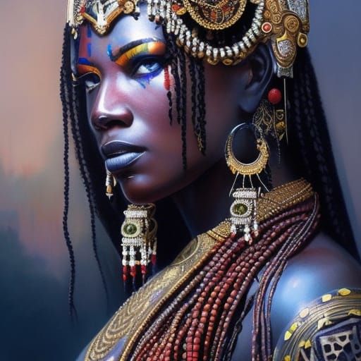 Tribal Shaman Portrait in Art Nouveau Style