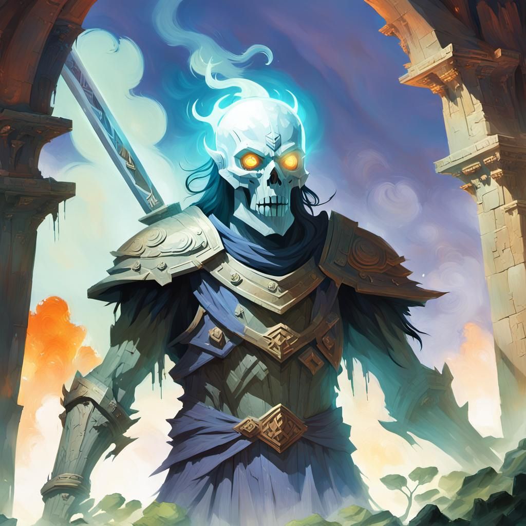 Mystical Warrior Victorious in Ancient Ruins