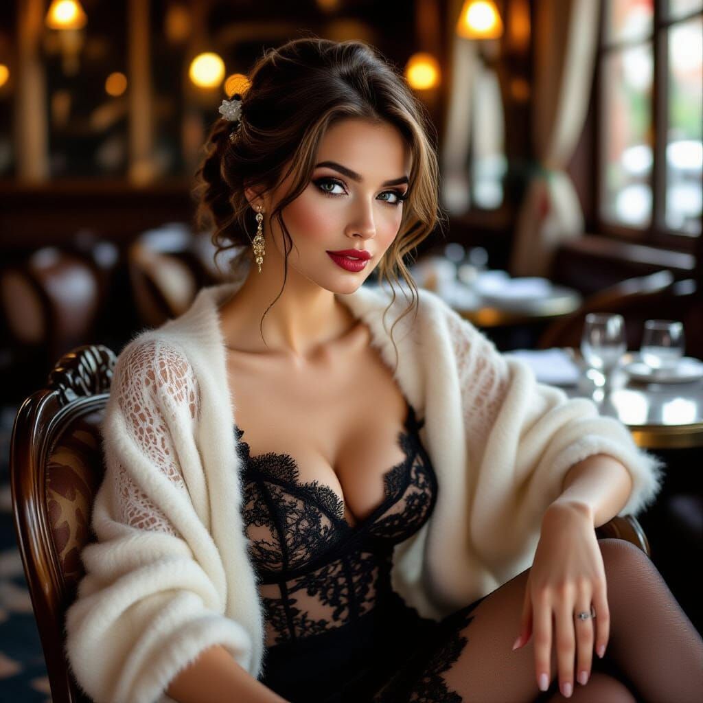 Elegant Woman in Lace Dress: An Art Nouveau Portrait