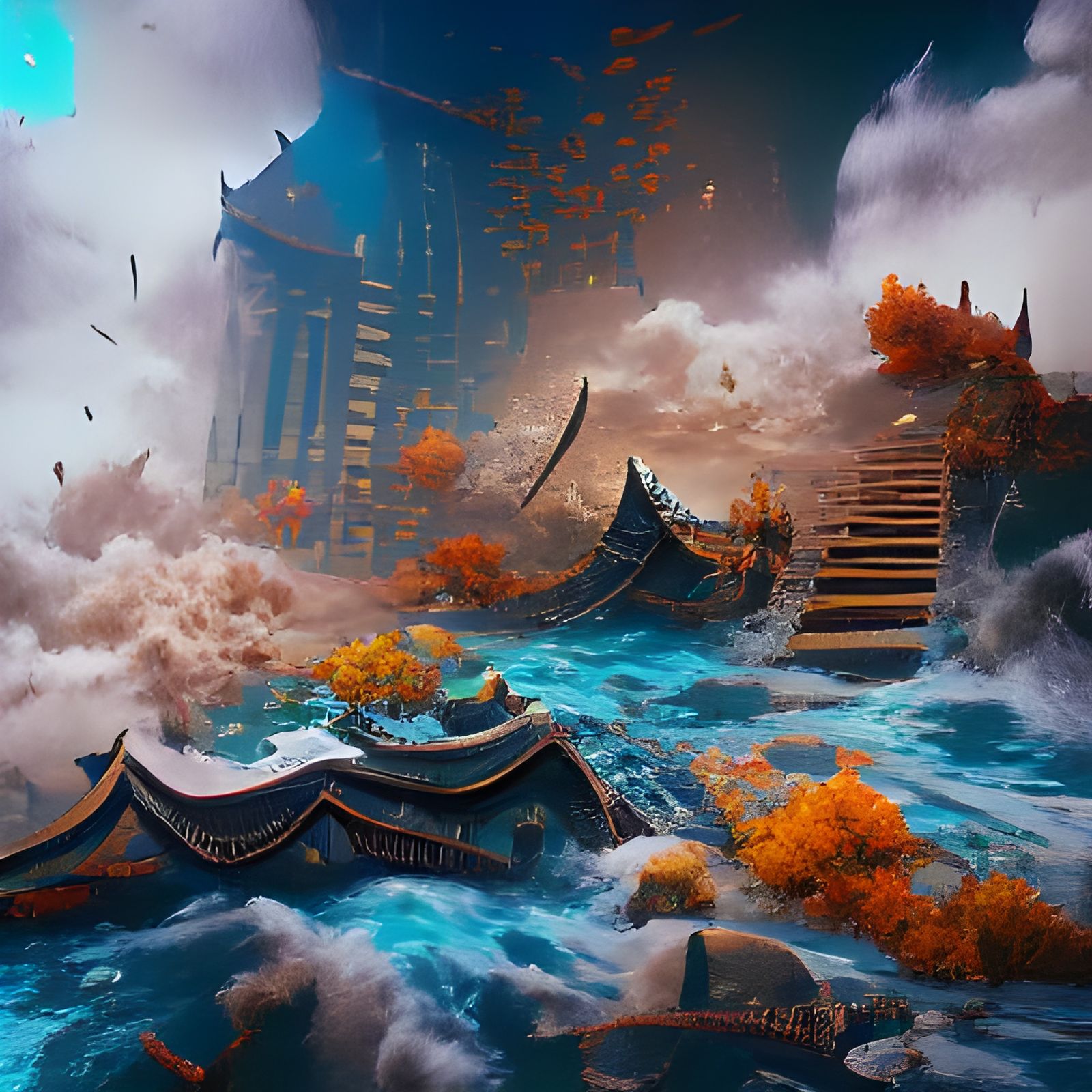 Atlantis's Fall: A Fantastical Ukiyo-e Painting