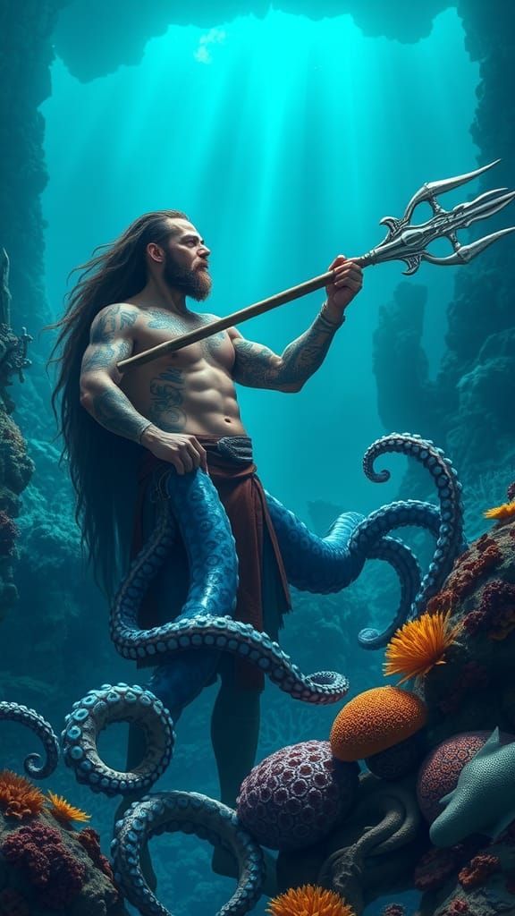 Octopus vs Viking Warrior in Underwater Battle