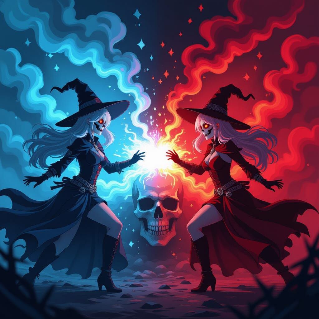 Witches vs Zombies in Anime Art Style