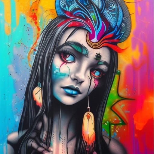 Shaman Goddess with Tattoos in Graffiti Art Style