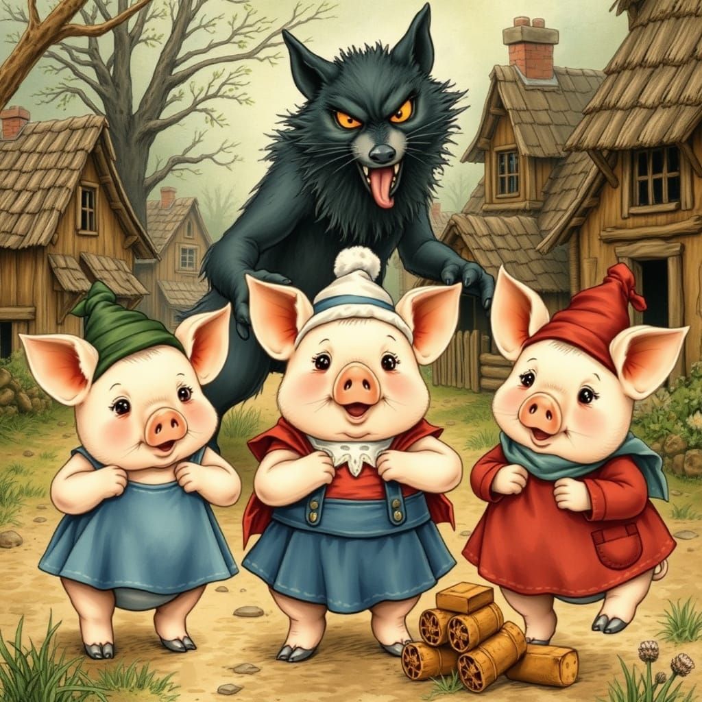 The Three Little Pigs: A Storybook Illustration